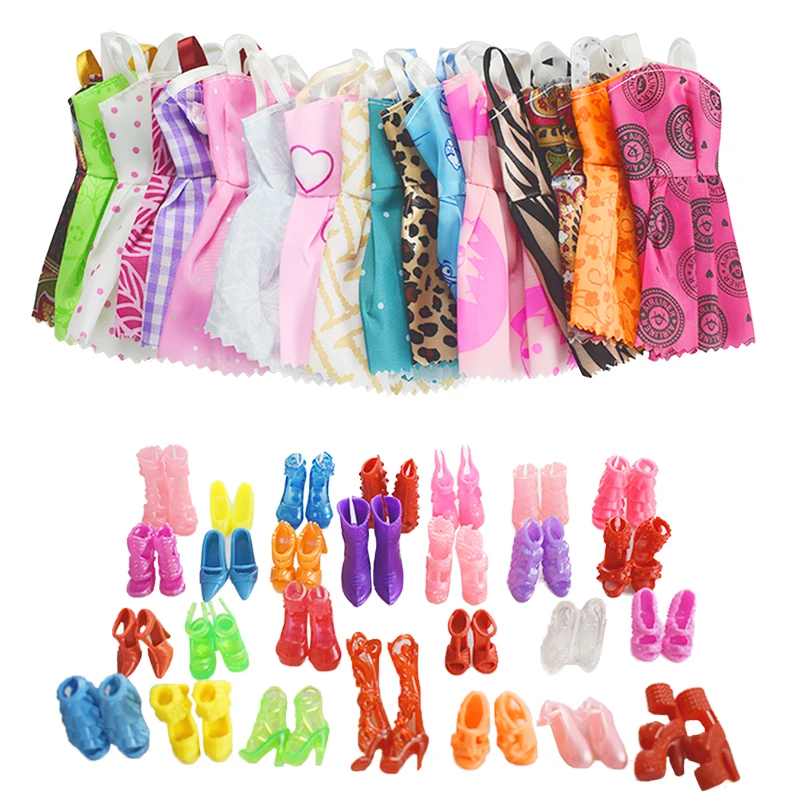 

New 10 PCS Mix Sort Beautiful Party Barbie Doll Clothes Fashion Dress + 10 Pair Accessories Shoes For Barbie Doll Best Gift Toy