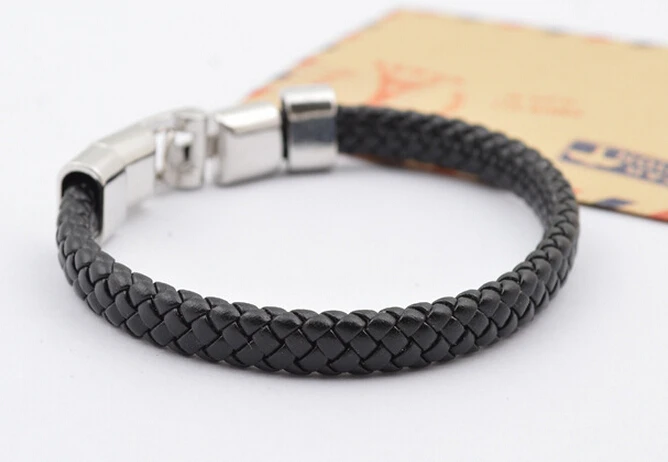 

2Pcs or 10Pcs Leather Jewelry Black Leather Bracelets Men High-grade Titanium Steel Jewelry Wholesale XIN982