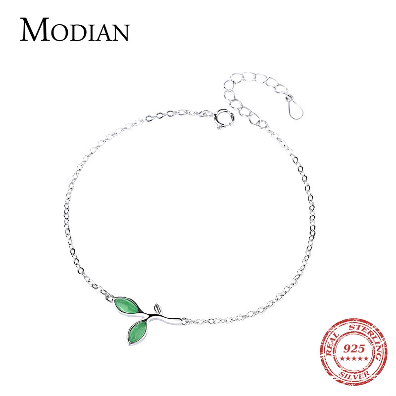 Modian Featured Brand DEALS Authentic 925 Sterling Silver Natural Peridot Bracelet Women Link Charm Bracelet Silver Fine Jewelry