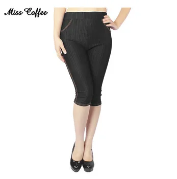 

2018 Fat Female Legging Jeans Women Plus Size Faux Jeans Leather Calf-Length Cotton Jeans Pants XL,XXXL 5XL For Obese Women