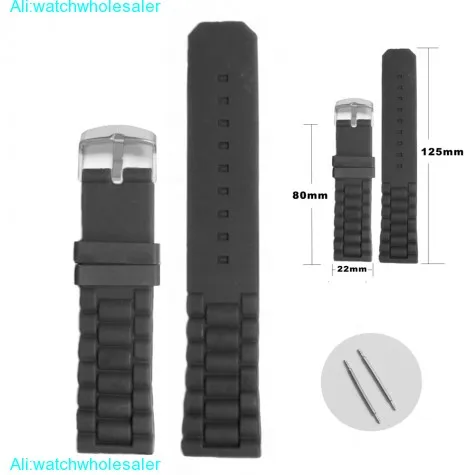 22mm Simple Black Silicone Jelly Rubber Unisex Watch Band Straps WB1052M22JB