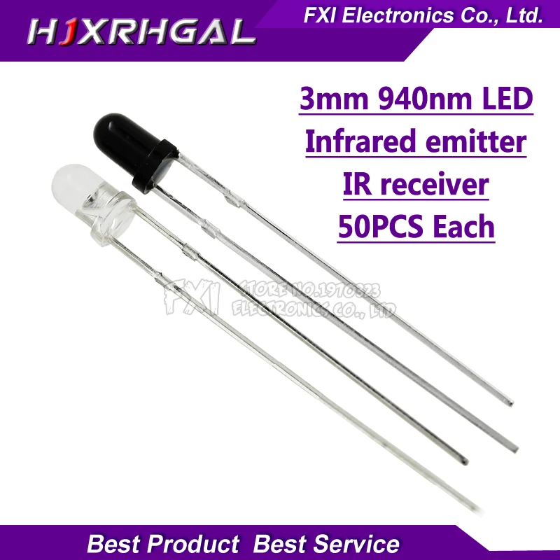 100PCS 3mm 940nm LED infrared emitter and IR receiver diodes EACH 50PCS
