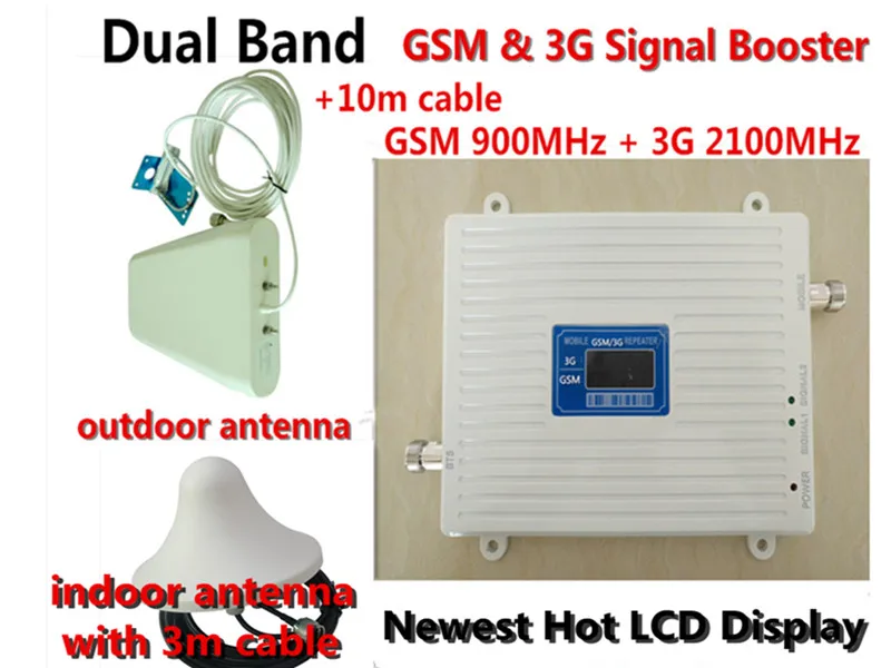 

LCD Display High Gain Dual Band Mobile Phone 2G 3G Signal Booster GSM 900 mhz W-CDMA 2100 mhz Signal Repeater Amplifier White