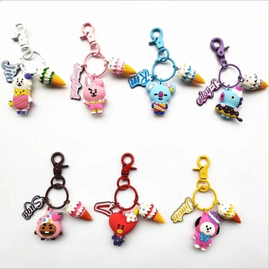 Kpop BTS BT21 Cute 3D Keychain Tata Cooky Chimmy Key Holder Keyring Bag