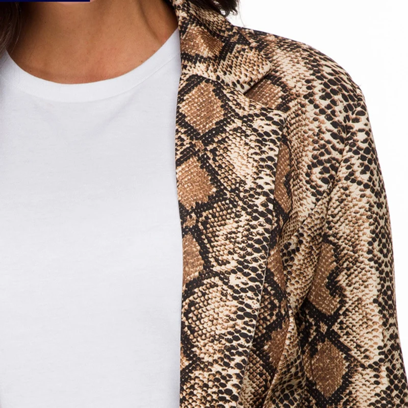 Women Snake Print Blazer Open front Long Sleeve blezer femenina Fashion high street casual ladies jackets and blazers Autumn top