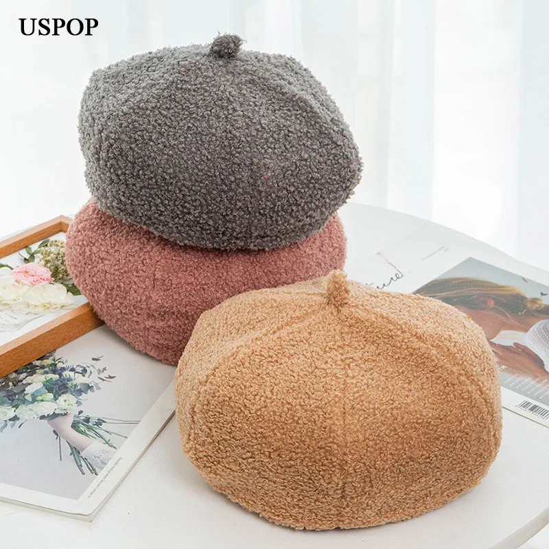 

USPOP 2019 New winter hats for women polar fleece berets female thick warm solid color hats
