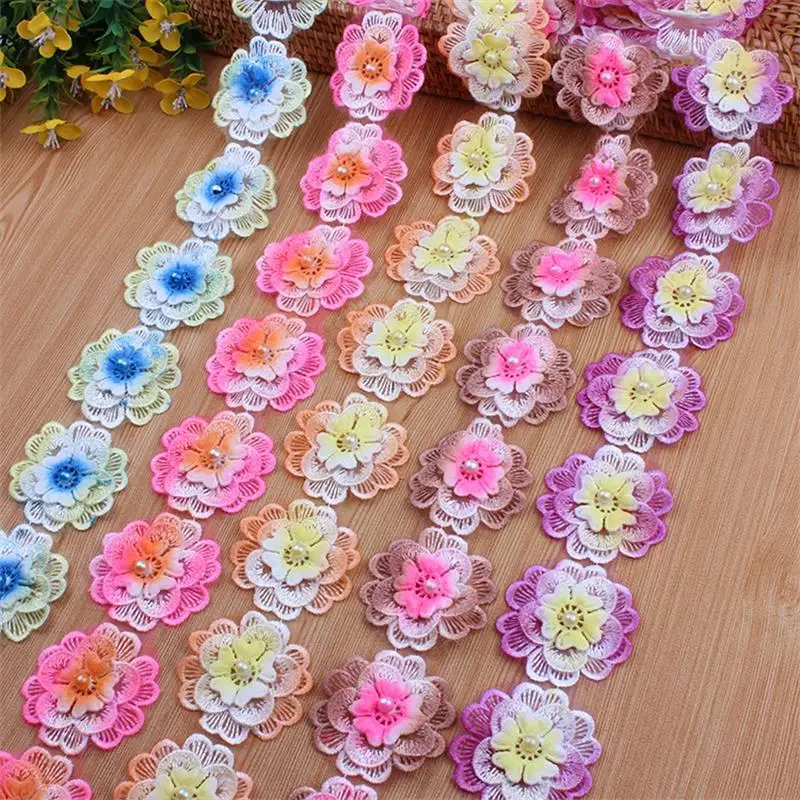 

H655 5.1CM Multicolor Pearl Flower DIY Wedding Lace Lace Trim Knitting Embroidered Patchwork Ribbon Sewing Supplies Craft