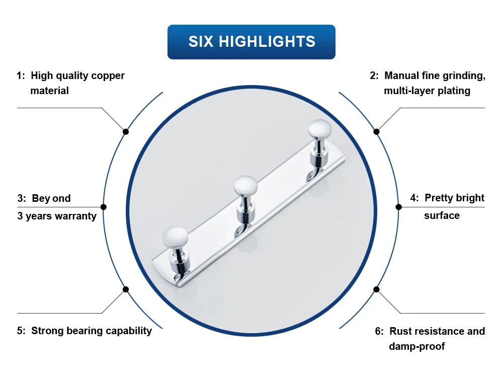 Красивый и практичный прочный латунный крючок 5 крюк Ванна крюк хромированный крюк для ванной для глобальной B2C рынка
