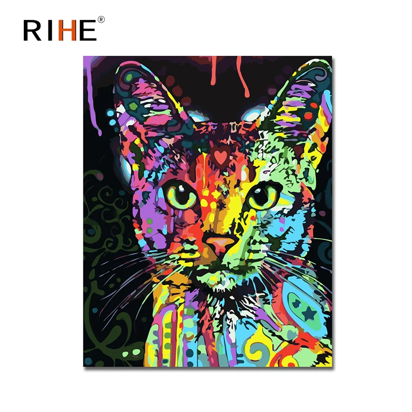 

RIHE Colorful Cat Diy Painting By Numbers Animal Oil Painting On Canvas Hand Painted Cuadros Decoracion Acrylic Paint Home Decor