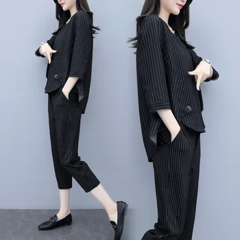 

Large Size 2 Piece Set Women Striped Tracksuit Ensemble Femme Deux Pieces Hoodies+pants Women's Summer Suit Conjunto Feminino