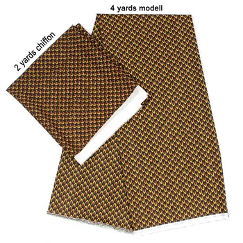 

2 Pcs Set 4 Yards African Ankara Prints Modell Material & 2 Yards Chiffon Ankara Chiffon Fabric YBXM-23