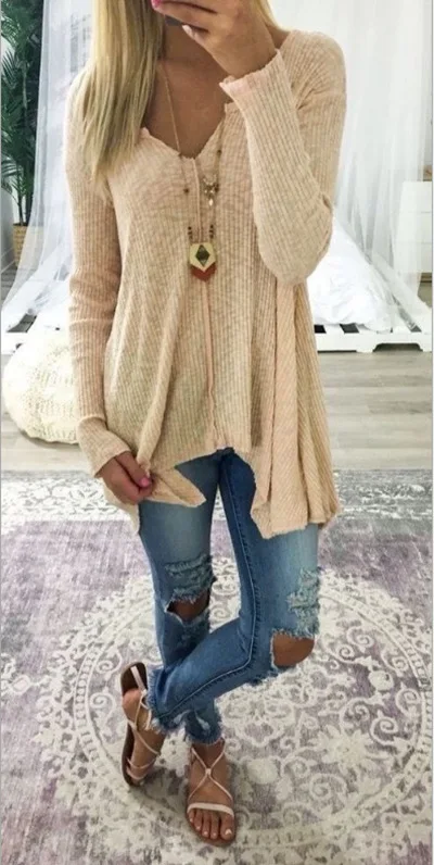 

sweater fashion plus size winter 2019 casual loose solid woman Europe style long sleeve pullover v-neck female sweater