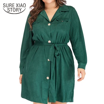 

long coat women Fat MM new solid color long-sleeved collar straps Single Breasted winter fashion emerald green 2291 50