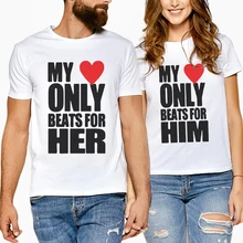 Summer Matching Women Men Couple Short Sleeve T-Shirts Valentine Family Tops Lover Creative Letter Print My Only Beats For Her letter print matching couple tee