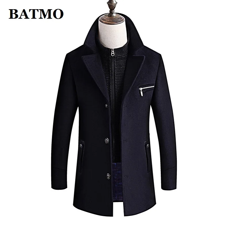 Тёмно-синий BATMO new arrival winter high quality wool thicked warm trench coat men,men's casual wool jackets,plus-size M-4XL,8863 - Цвет: Тёмно-синий