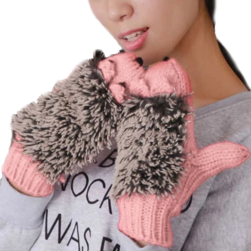 Женские зимние милые Мультяшные Варежки «ежики», вязаные Вязаные рукавички, плотные теплые, новинка, модные мягкие перчатки для женщин