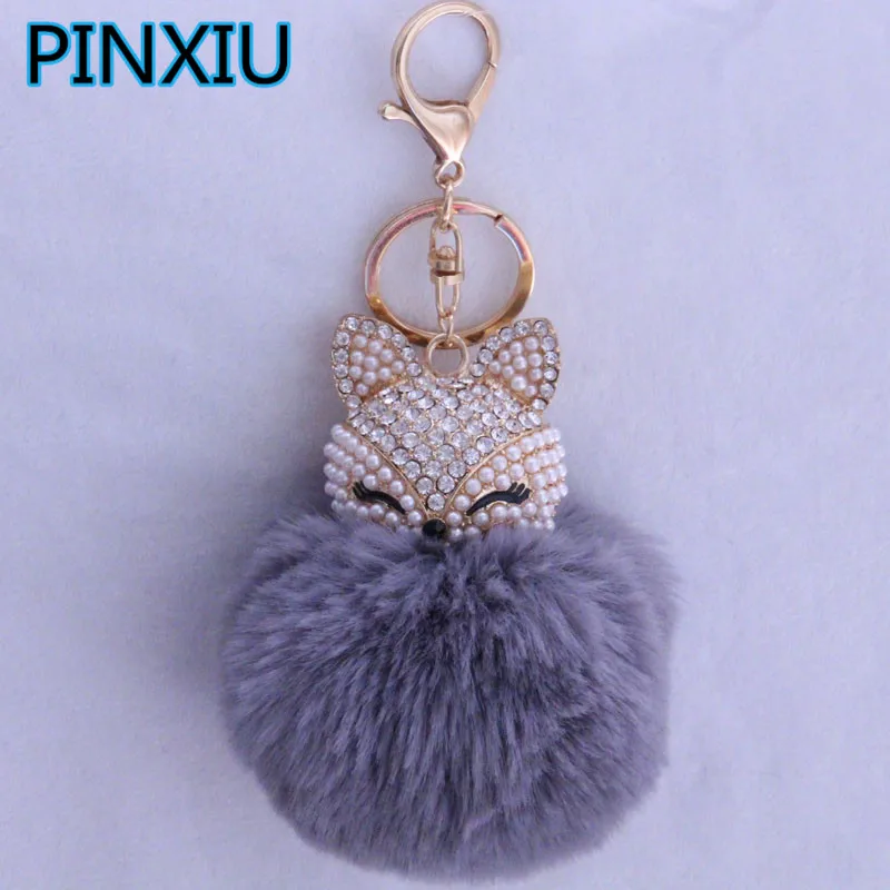Nuevas mujeres de cristal llavero mullido Fox Pompom llavero Pom conejo piel bola llavero Chaveiro YSK6