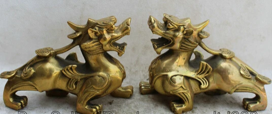 

JP S0522 6.5Chinese Fengshui Brass animal Unicorn Beast Pi Xiu sculpture Statue pair