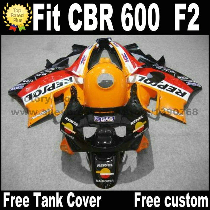 Пластиковый комплект обтекателей для HONDA CBR 600 F2 1991 1992 1993 1994 черный оранжевый