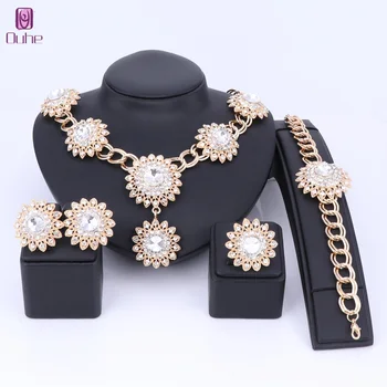 

OUHE Sunflower Shape Jewelry Sets For Women Pendant Necklace Earrings Ring Set Dubai 5 Colors Wedding Brides Costume Accessories