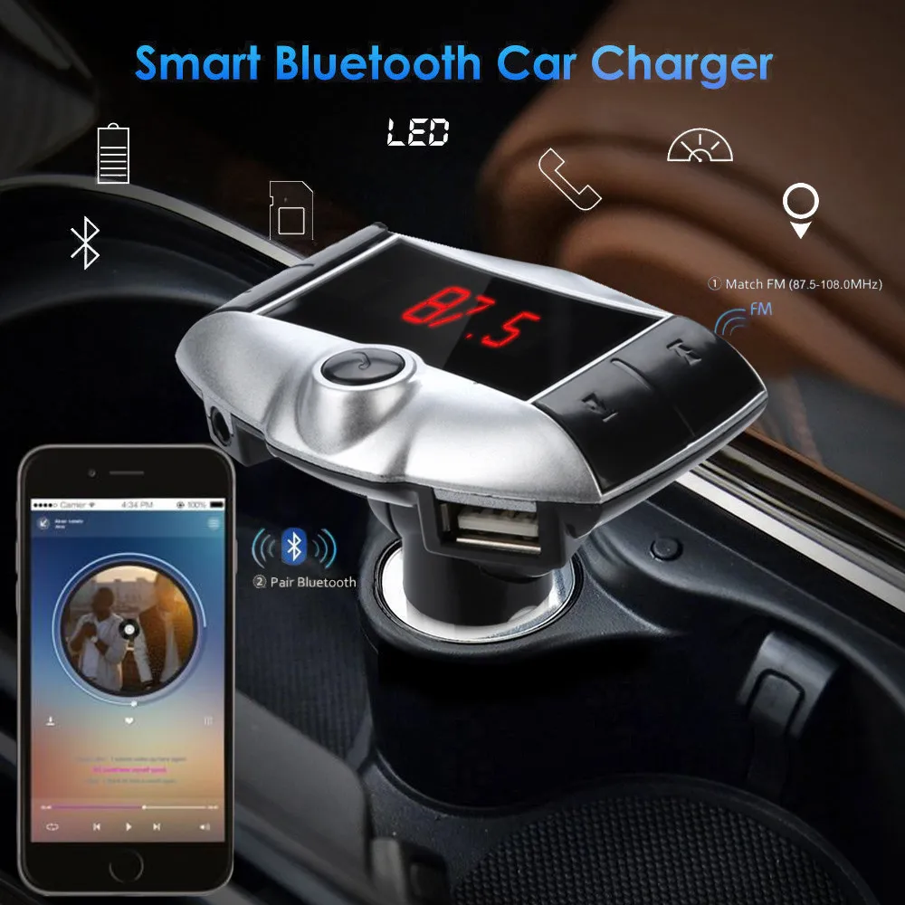 

Car Auto Multifunction Wireless Bluetooth FM Transmitter Modulator Car Kit MP3 Player Dual USB Charger Vintage Radio SD Card H28