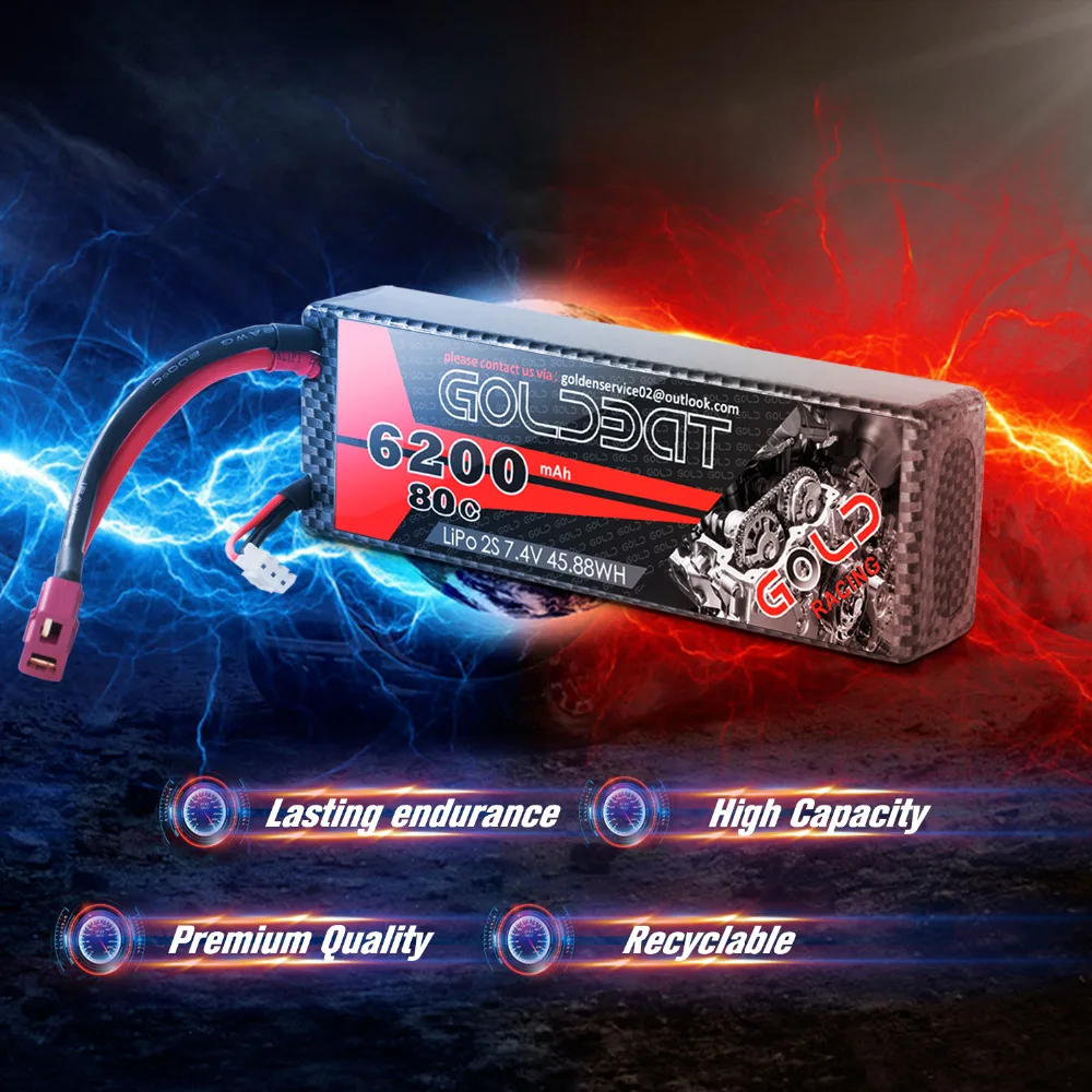 Аккумулятор GOLDBAT Lipo 2 шт. 7 4 В 2S 80C 6200 мАч|Детали и аксессуары| |