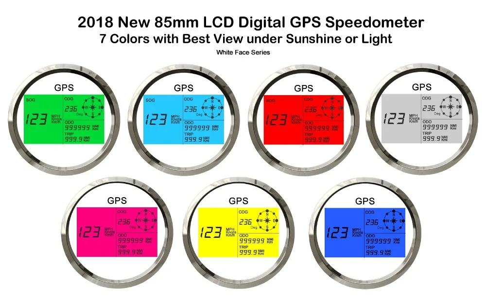 3 3/8 'Универсальный 7 цветов цифровой gps Спидометр 0-999,9 курсовой Регулируемый одометр с gps антенной с красной/Желтой подсветкой