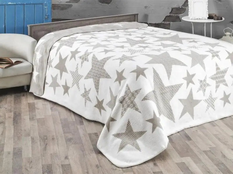 Плед двуспальный KARNA, STARS, 180*240 см, бежевый