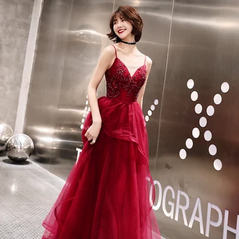 

Burgundy Rhinestone Cheongsam Women Spaghetti Strap Lace Patchwork Sexy Elegant Luxury Ball Gown Dress With Bandage Vestidos