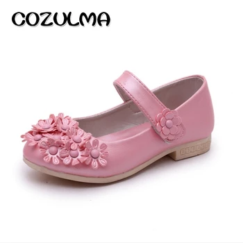 

COZULMA Autumn Children Leather Shoes Girls Princess Shoes Kids Flat Casual Shoes Girls Beautiful Bead Flower Shoes Size 26-36