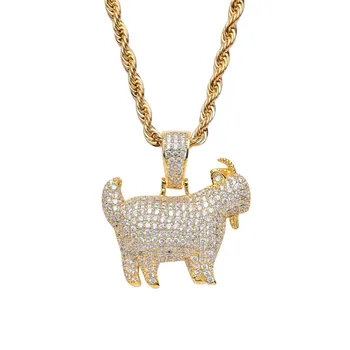 

BNRESALE Hip Hop Music Gold Silver Full CZ Iced Out Goat Pendant Necklace Gift for Rappers with Jewelry Box