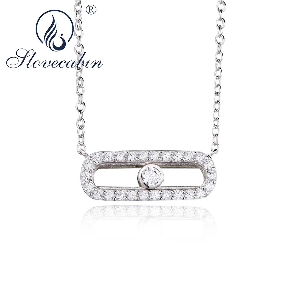

Slovecabin Real 925 Sterling Silver Necklace Move Free Moon Zircon Pave Stone Move Uno Chain Necklaces French Silver Jewelry