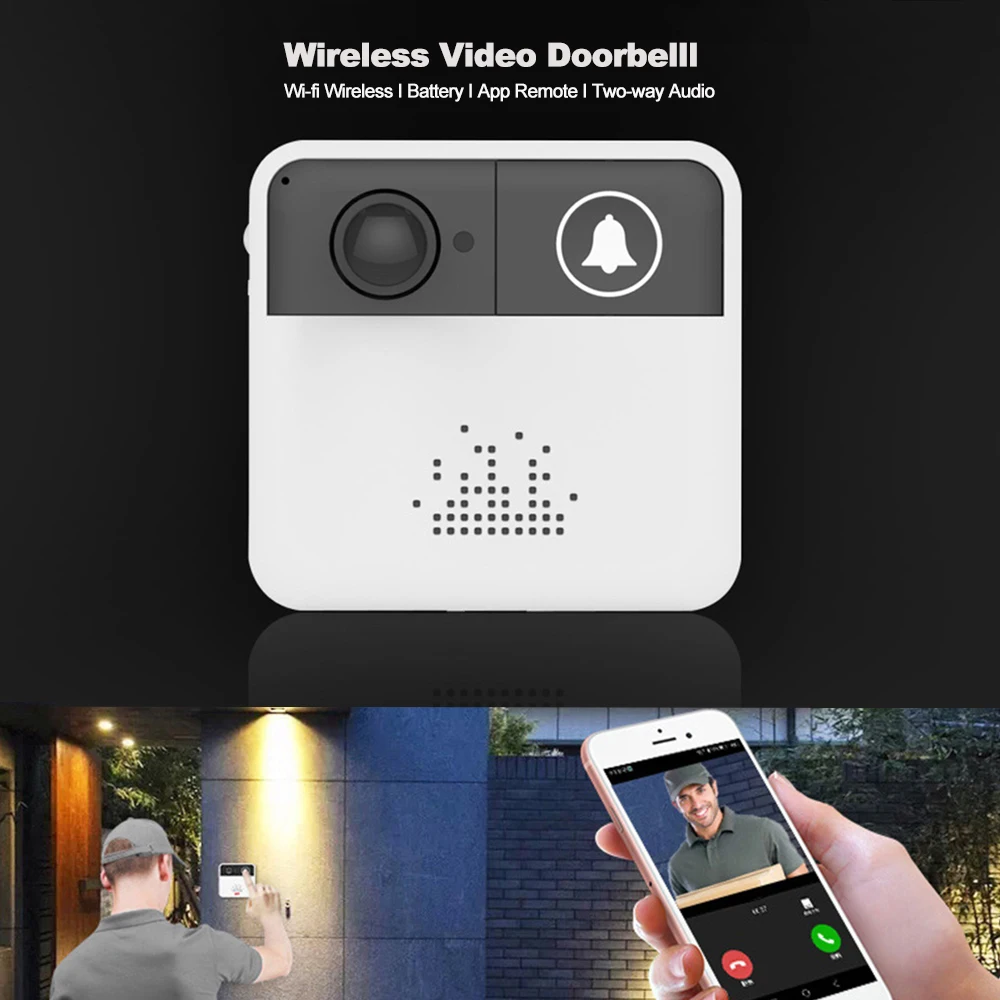 

Wireless WiFi Video Doorbell 1.0MP Doorbell Camera Night Vision Two-way Audio Battery Operation Mobile Remote View IP Camera