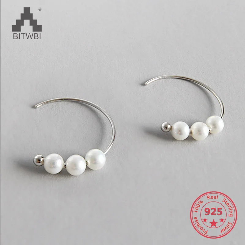 

925 Sterling Silver Semicircle Pearl Geometric Vintage Big Earrings for Women Bijoux New Fashion Jewelry