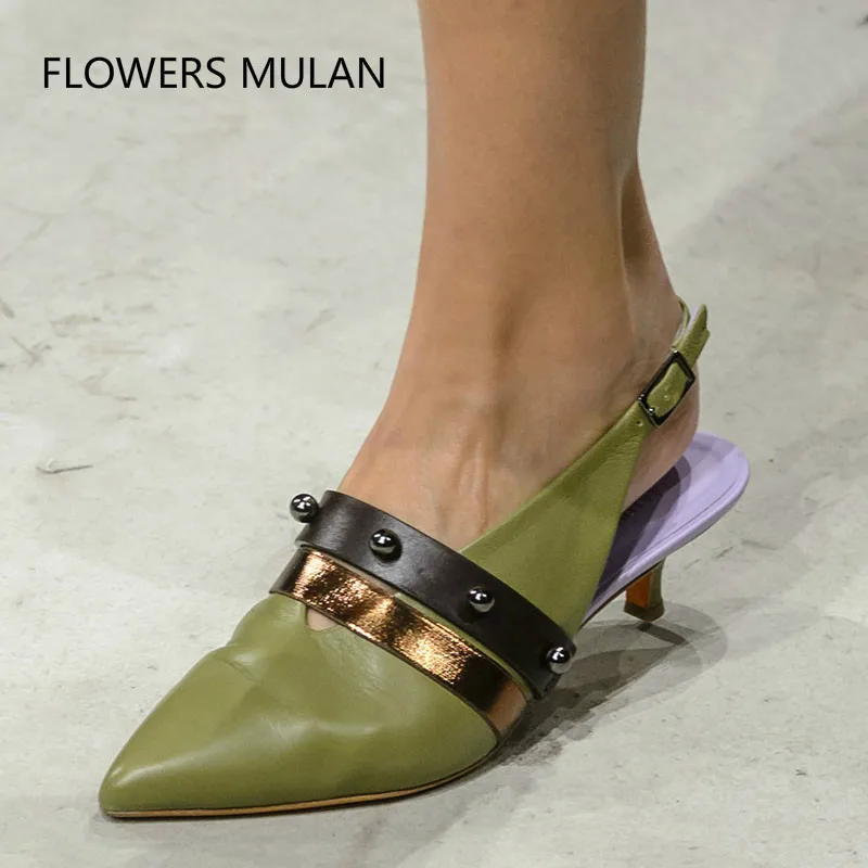 

2018Fall Runway Snake Pumps Women Shoes Slingbacks Belts Buckles Shoes Woman Sandalie Low Middle Heels Female Shoes Kitten Heels