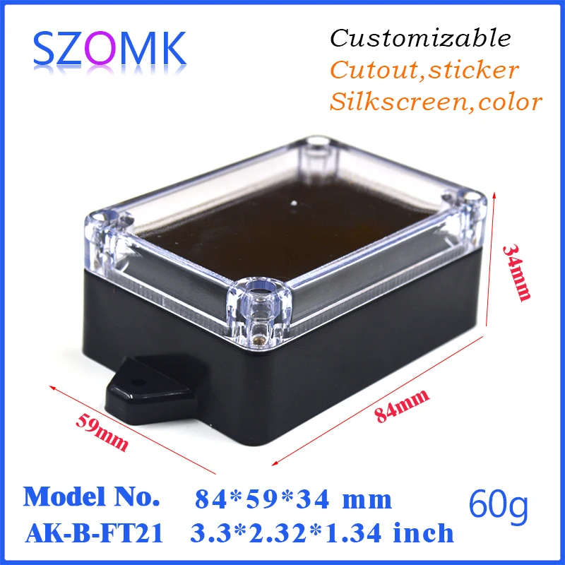

1 piece free shipping abs plastic material transparent cover with solid bottom case fit PCB size 69 x 45 x 20 mm