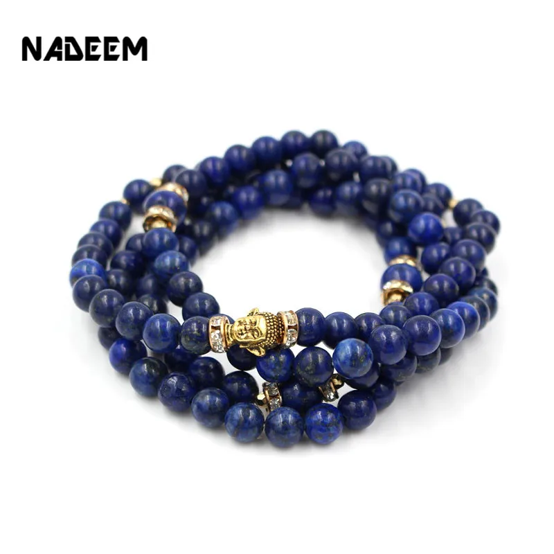 

Newest Buddhist Buddha Meditation 8mm and 10mm 108 Prayer Lapis Bead Elastic Mala Bracelet Necklace Women Free Shipping ND1847