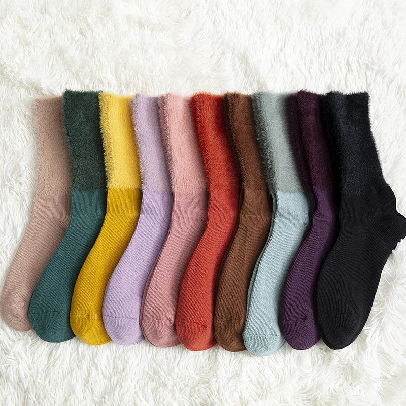 Корейский стиль, женские носки, утолщенные, теплые, имитация норки, кашемир, уличная одежда, осень-зима, чистый Харадзюку, хлопковые носки