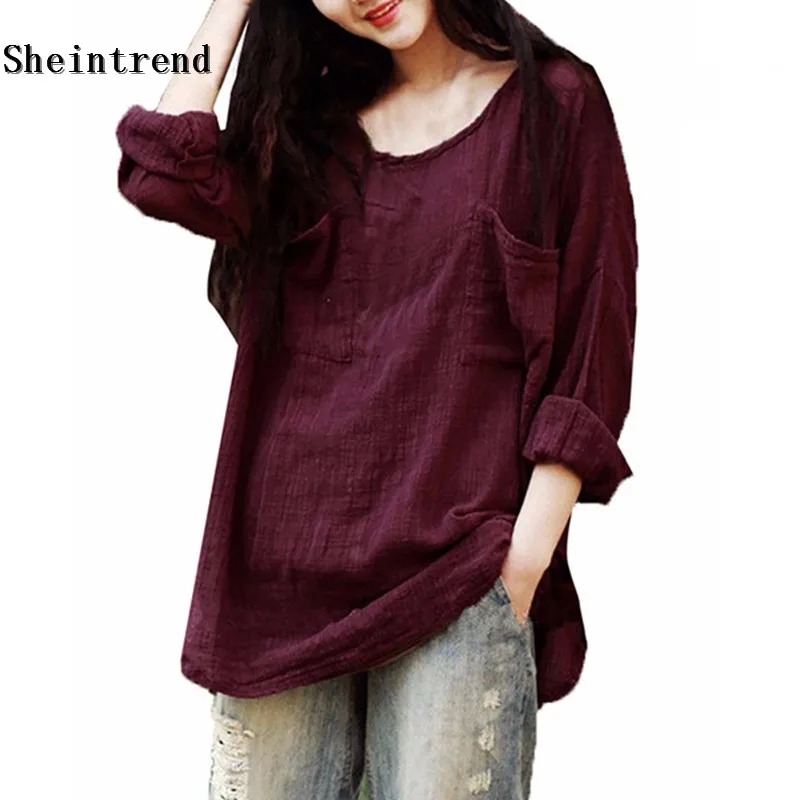 Vintage-Blusas-Fenmininas-2018-Autumn-Women-Blouse-Casual-Loose-Shirt-O-Neck-Long-Sleeve-Pockets