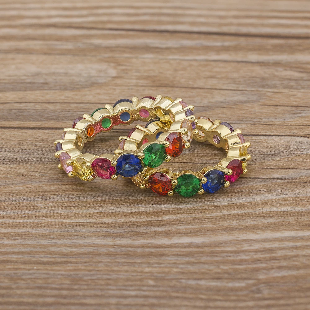 Изящное Радужное кольцо, цветной многоцветный Цирконий, вечность, круглый золотой перстень для женщин, свадебные украшения, лучший подарок на день рождения