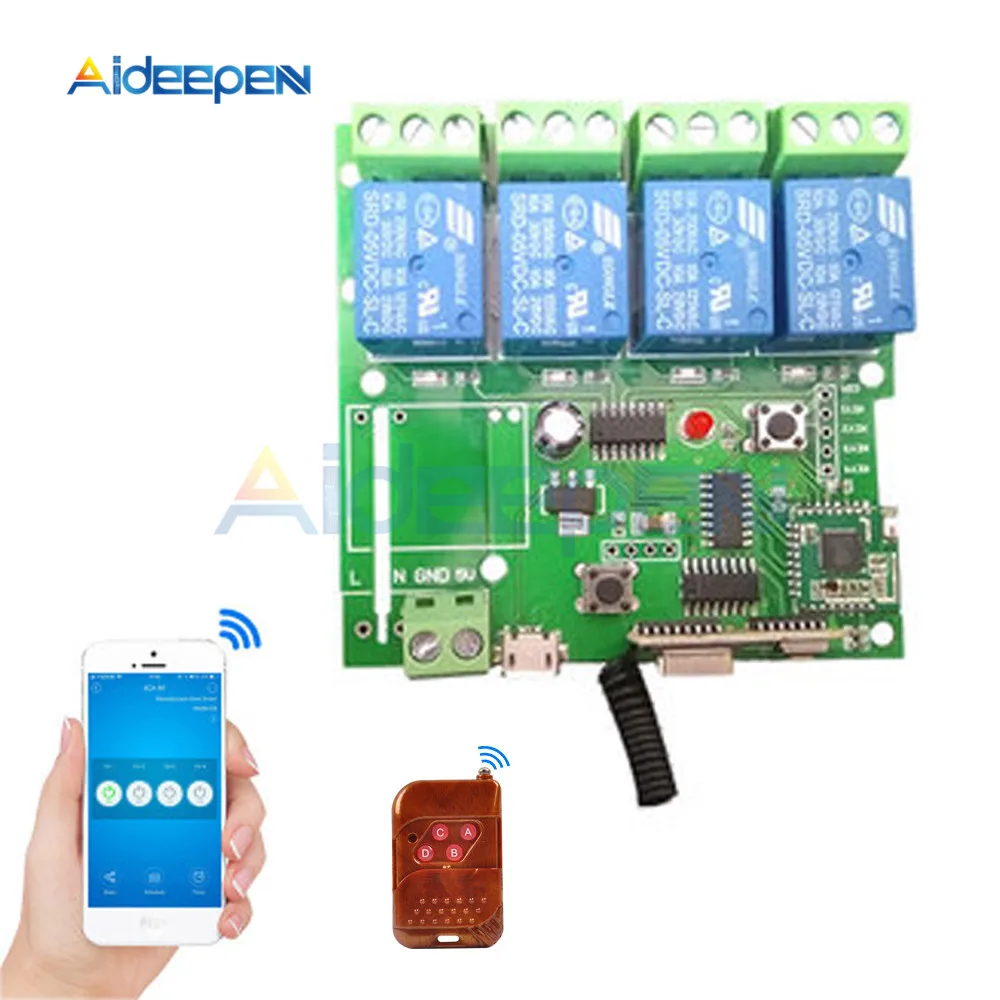 

Smart Remote Control Wireless Switch Universal Module 4ch DC 5V Wifi Switch Timer for Smart Home with 433mhz Remote