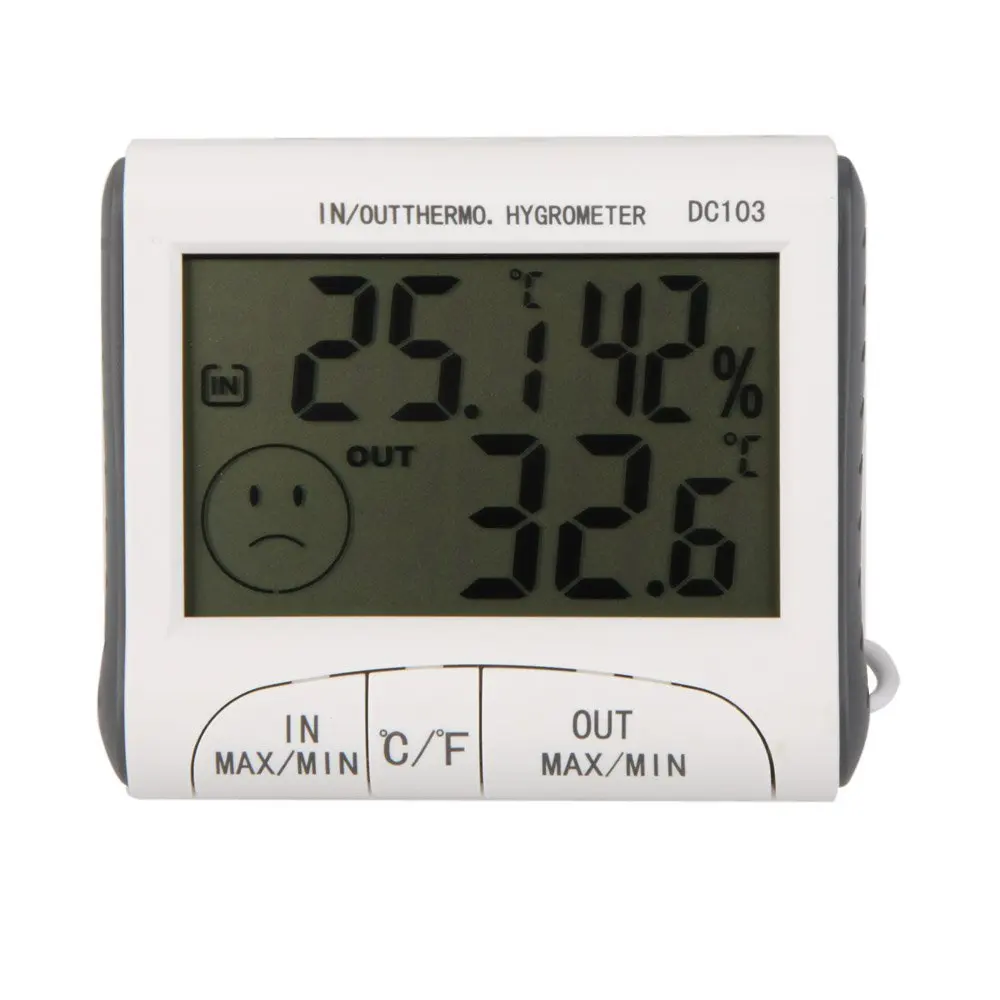 

LCD Digital Thermometer Hygrometer Moisture Meter and Wired Temperature with External Sensor White