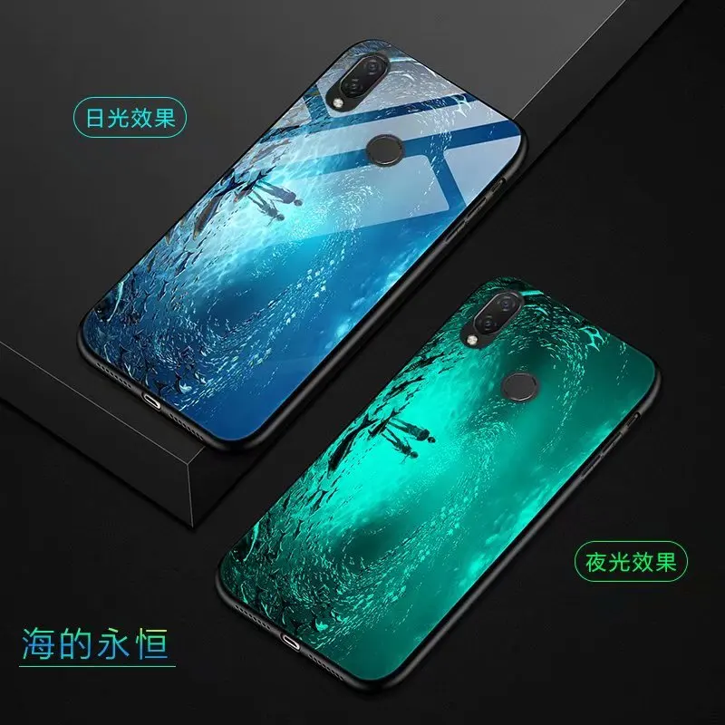 

For Huawei Nova 3 3i Case Luxury Luminous Hard Tempered Glass Protect Back Cover Case for huawei honor play honor 9 Lite 8X