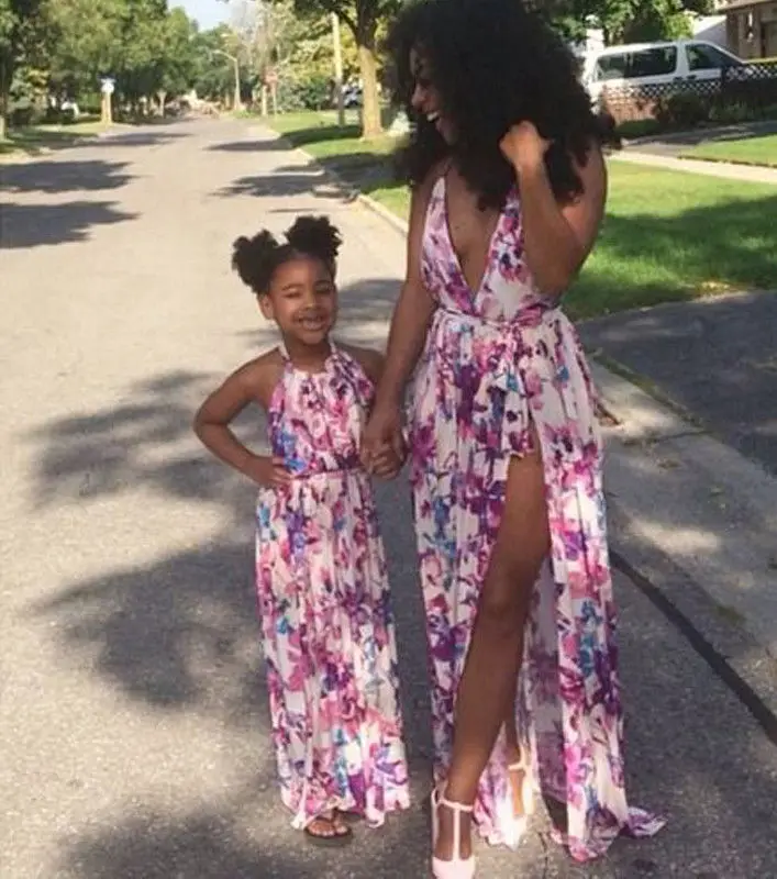 

Summer Family Clothes Mother Daughter Beach Sundress Floral Women Kids Girls Boho Dresses