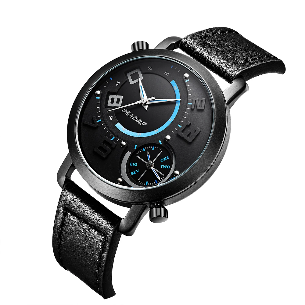 hot sell fashion casual Sport Quartz Watch Men Dual Time Zone Men ;s Wrist Watches Creative Leather Wristwatches Clock Hour