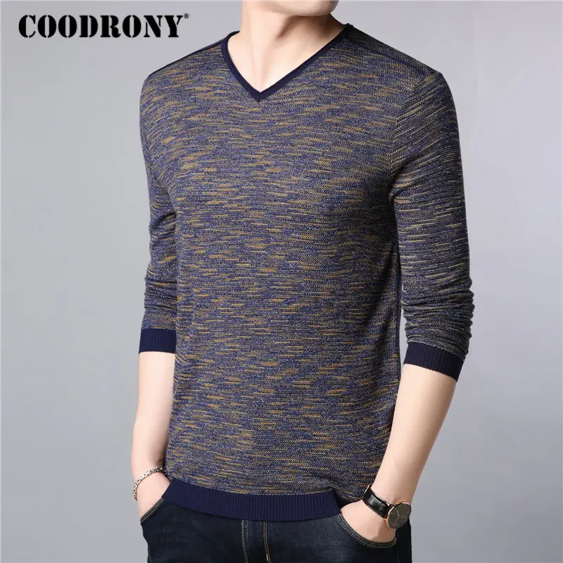 COODRONY Brand Sweater Men Streetwear Fashion V-Neck Pullover Men Autumn Winter Cotton Sweaters Knitwear Shirt Pull Homme 91071