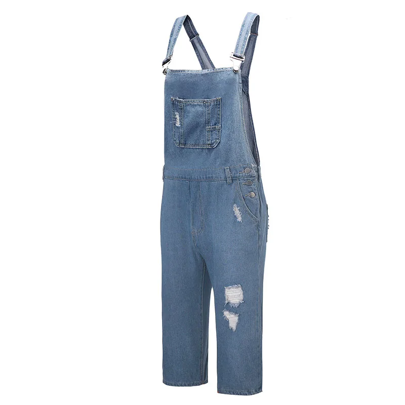 

2019 spring and summer new retro nostalgic men's denim hole shorts casual one-piece overalls bib men's jeans