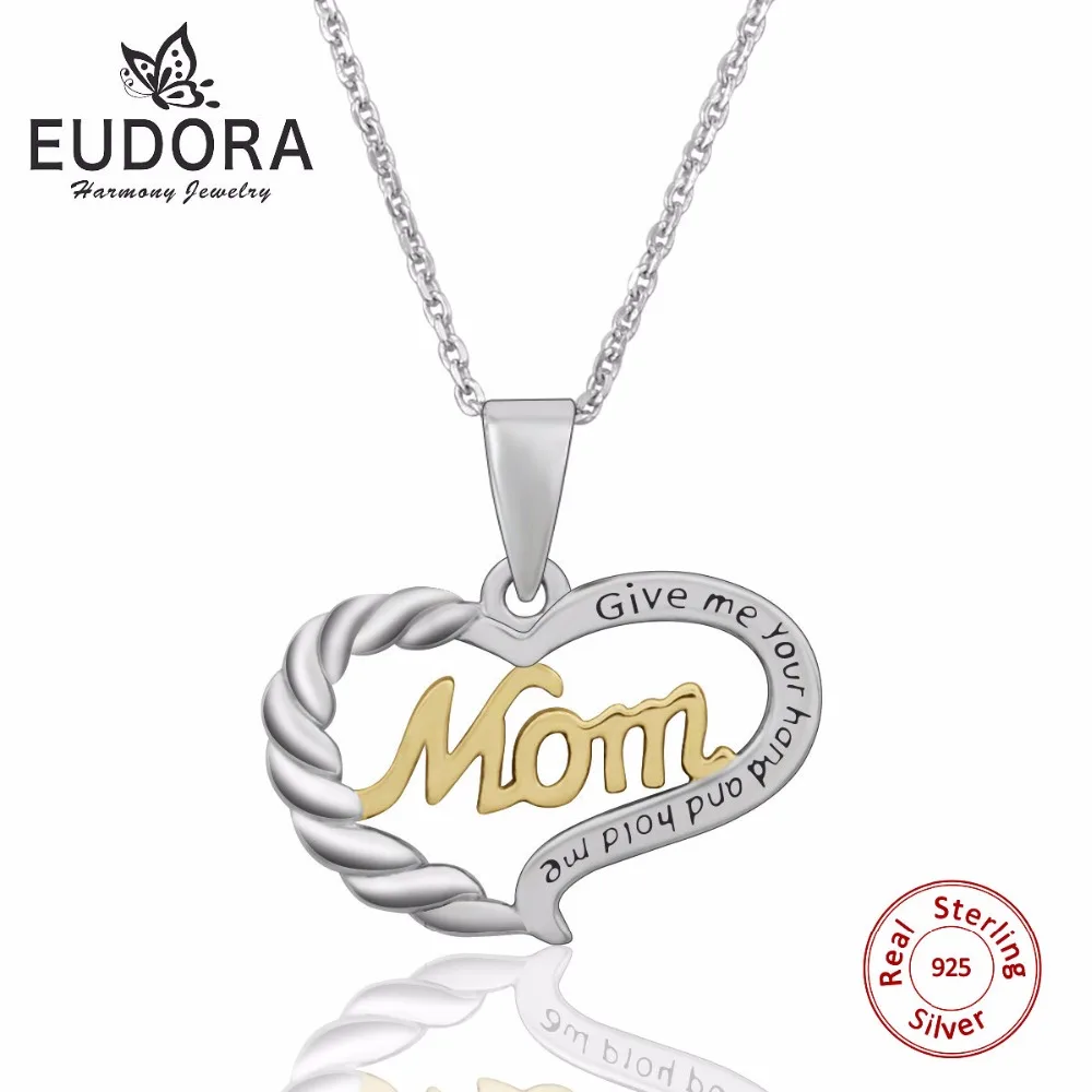 Unikátní design 100% skutečný 925 mincovní stříbro srdce zlatá máma přívěsek náhrdelníky pro ženy jemné šperky nejlepší dárek pro den matek