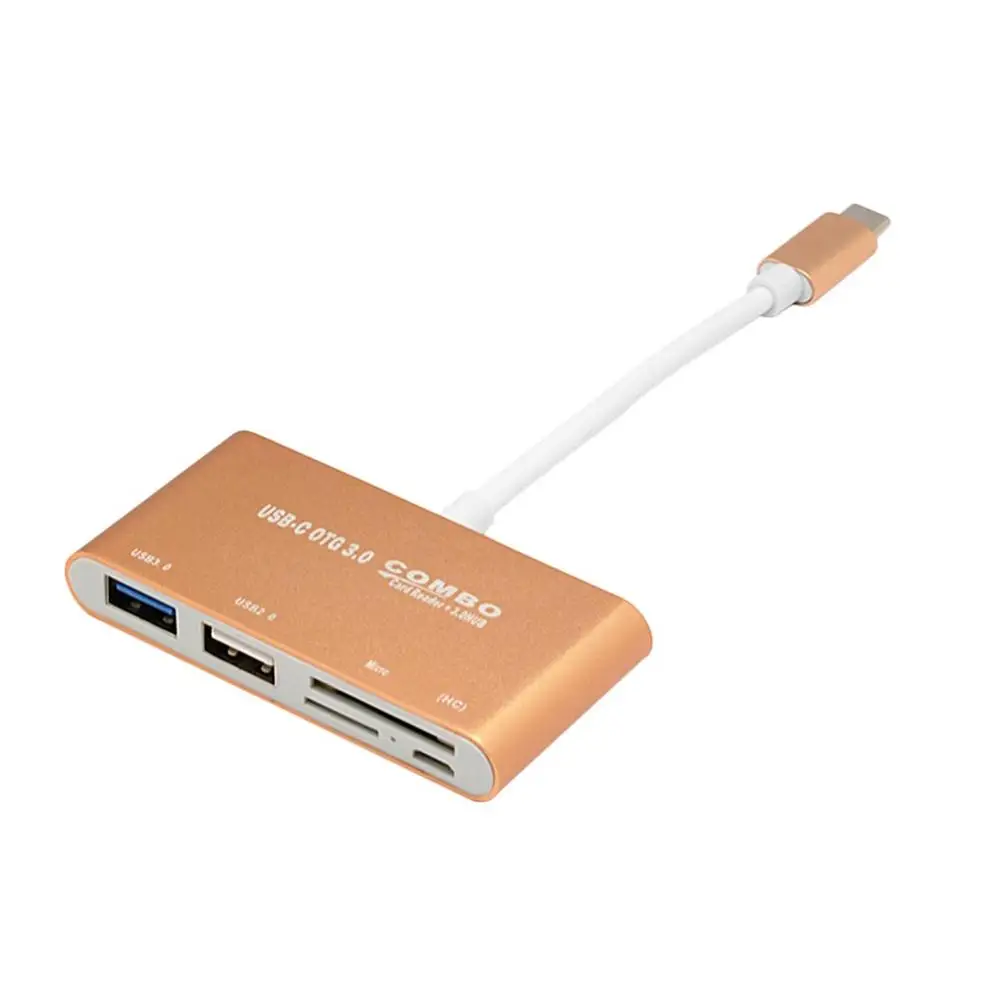 Золотой Интерфейс type-C кард-ридер Поддержка USB 3,0 хаб безопасность цифровая карта памяти TF кард-ридер Алюминиевый сплав Многофункциональный - Цвет: Золотой
