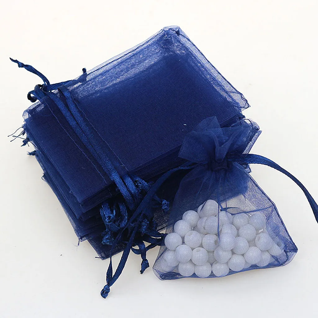Travel Cosmetic Makeup Jewelry Earrings Beads Candy Storage Holder Pouch Gift Bags Pack of 100PCS Navy Blue